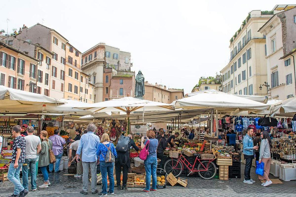 The awnings of the Campo de' Fiori morning market