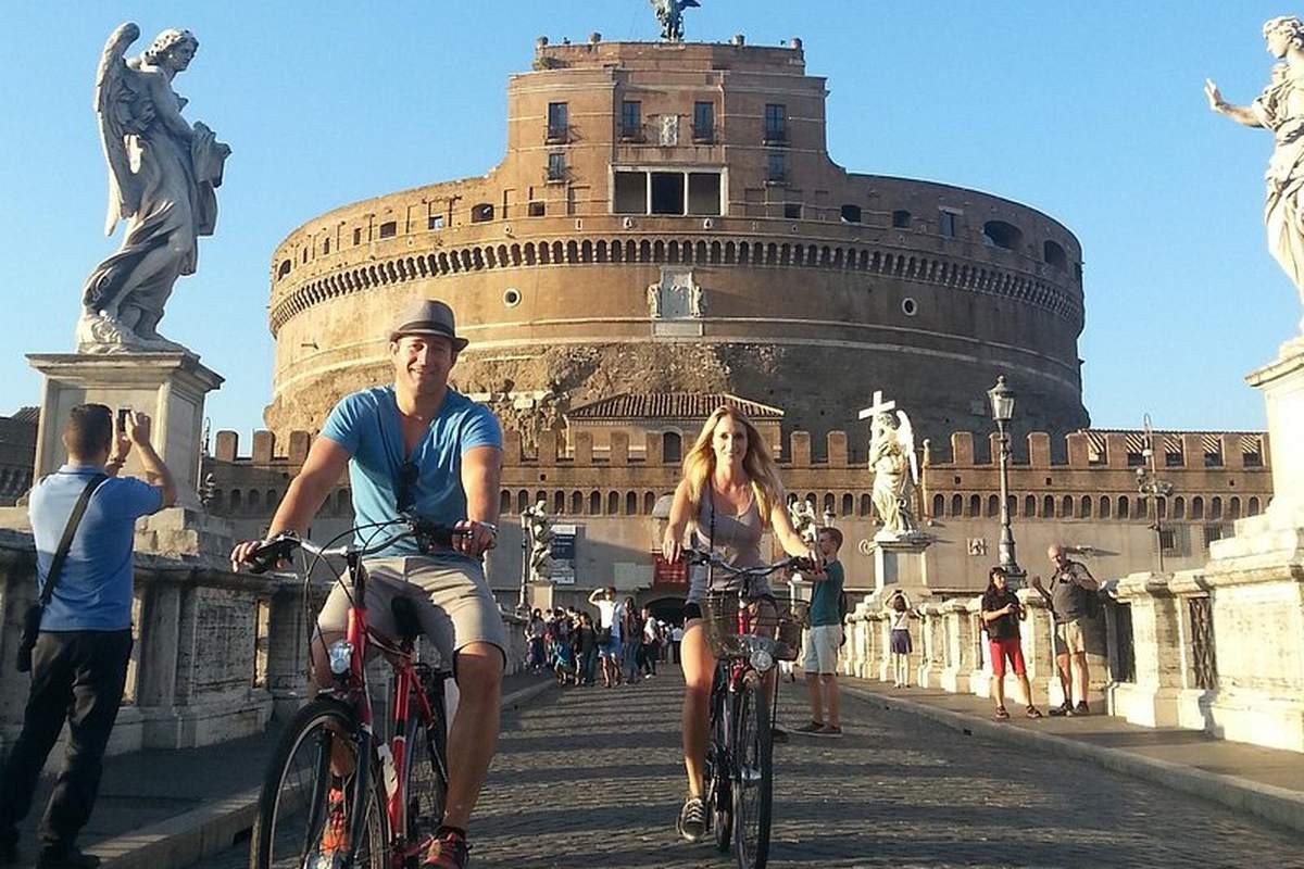 Castel Sant'Angelo seen along the statues of the Ponte Sant'Angelo