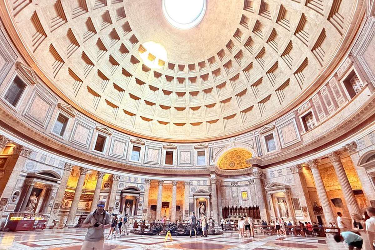 The coffered dome and oculus of the Pantheon from inside