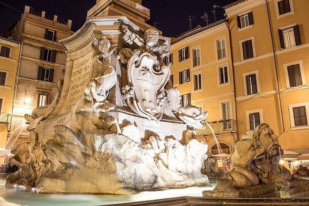 The Trevi Fountain lit at night